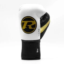 Ringside Pro Contest Alpha Boxing Gloves -Geezers Boxing Shop alpha fight glove white black gold 1