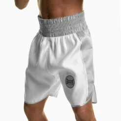 Suzi Wong X Geezers Satin 2 Colour Boxing Shorts -Geezers Boxing Shop sw1700 white silver 1