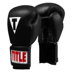 TITLE Classic Leather Elastic Training Gloves 2.0 - Velcro 5 TITLE Classic Leather Elastic Training Gloves 2.0 - Velcro -Geezers Boxing Shop tb110 black a 1