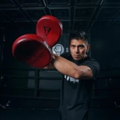 TITLE Boxing Blood Red Leather Punch Mitts -Geezers Boxing Shop tb722 d