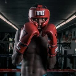 TITLE Boxing Blood Red Leather Sparring Headgear -Geezers Boxing Shop tb806 f