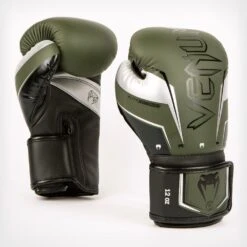 Venum Elite Evo Boxing Gloves -Geezers Boxing Shop venum elite evo glove khaki silver 1